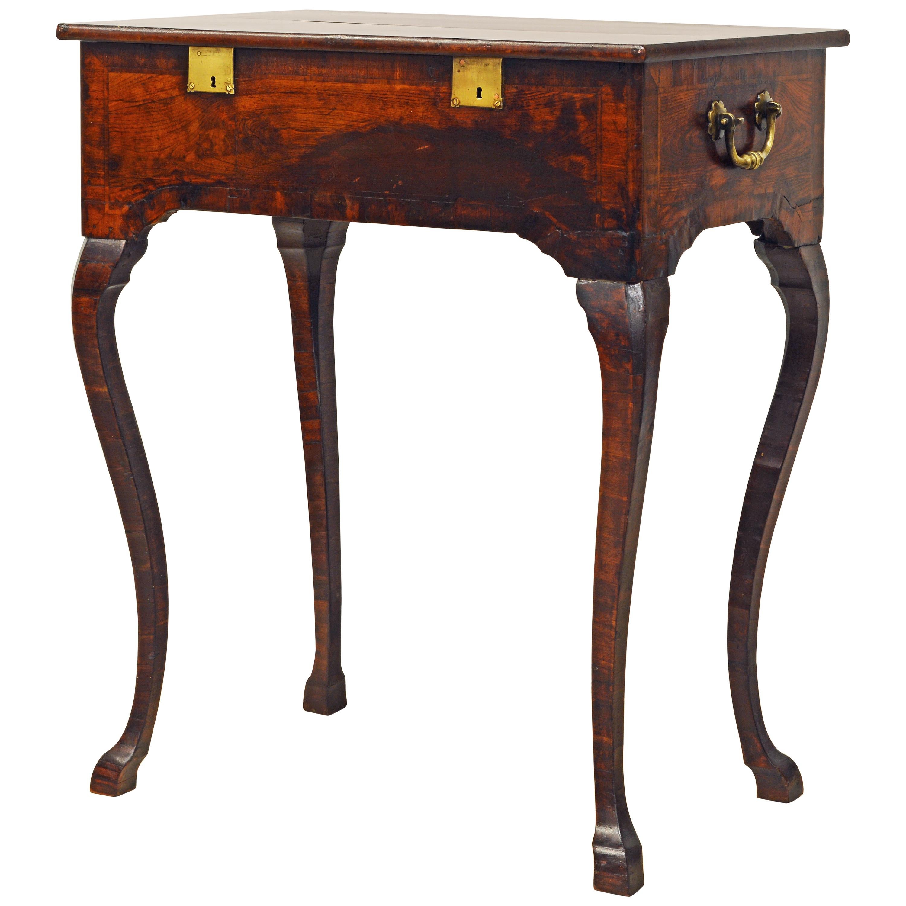 18th Century Spanish Lift Top Inlaid Walnut Compartment Side Table