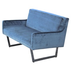 Light Blue Velvet Loveseat or Settee with Chrome Legs