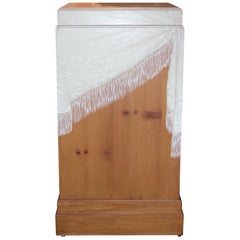 Pair Knotty Pine Square Pedestals with Custom Painted Scarf Designs