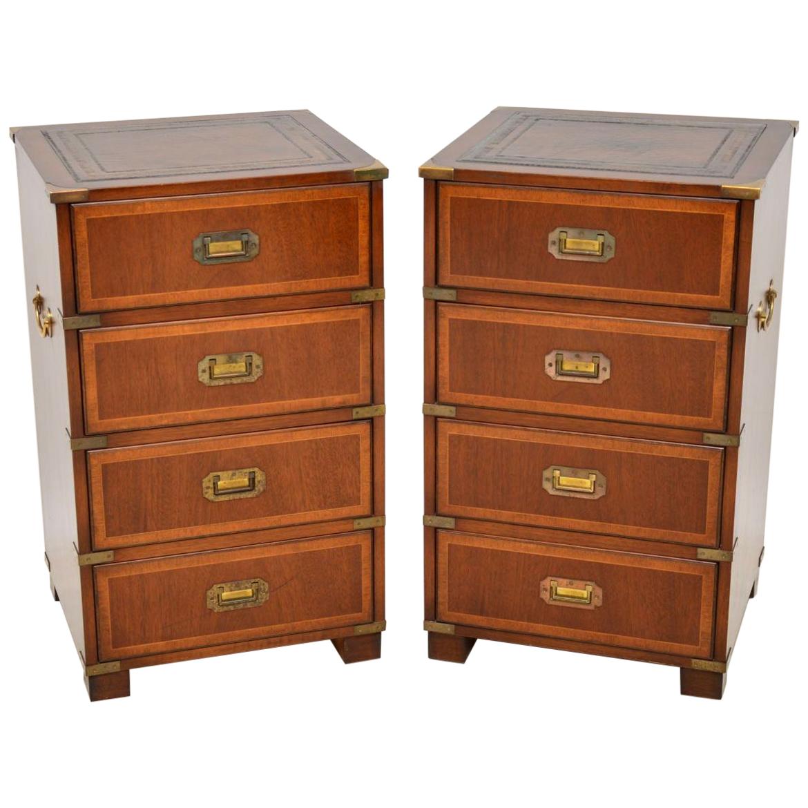 Pair of Antique Mahogany Campaign Style Bedside Chests