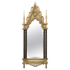 Retro 20th Century French Gothic Style Carved and Gilded Wood Wall Mirror