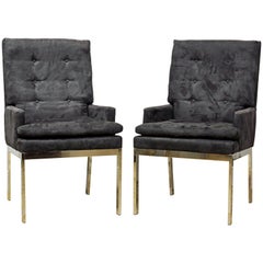 Pair of Mid-Century Modern Suede Covered Armchairs by Milo Baughman for DIA