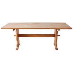 Italian Oak Baroque Style Country Trestle Dining Table
