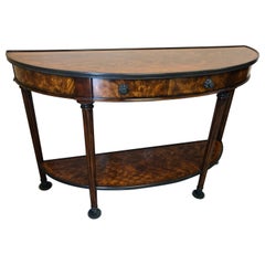 Handsome Theodore Alexander Bookmatched Flame Mahogany Demilune Console