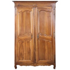 18th Century French Louis XV Walnut Carved Wardrobe or Armoire