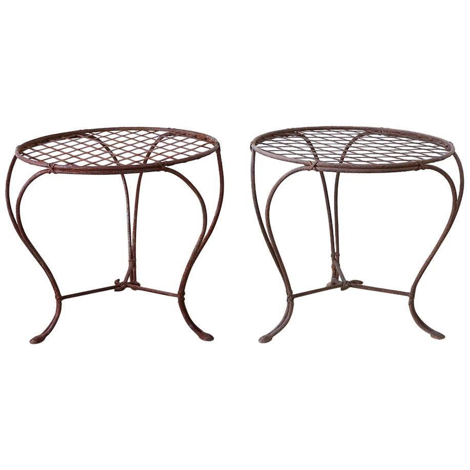 Pair of Rose Tarlow Iron Faux Bois Drink Tables