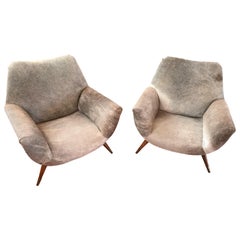 Vintage Pair of Italian Mid-Century Modern Club Chairs Covered in Cowhide