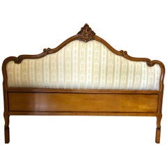 Romantic Carved Fruitwood and Upholstered King Headboard by Girard Emilia