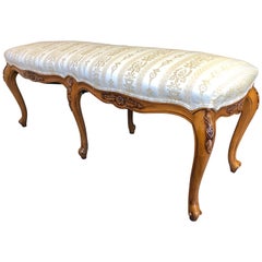 Long Beautiful Girard Emilia Fruitwood and Silk Upholstered Bench