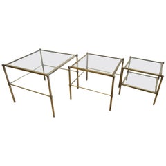 French Midcentury Brass and Glass Nesting Tables