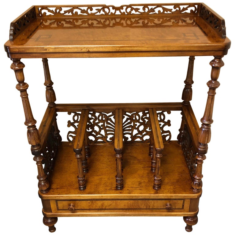 Carved Burl And Inlaid Rho Mobili Canterbury Magazine Rack With
