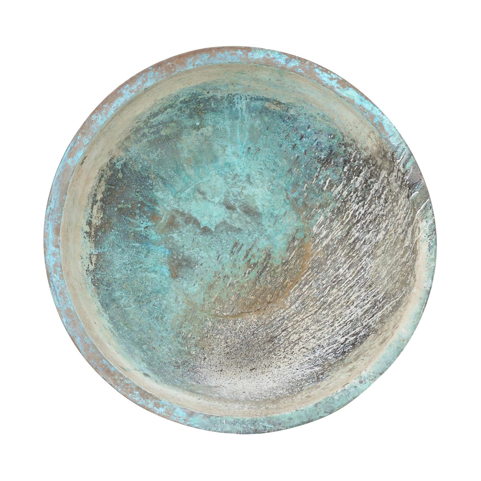 Antique Copper Bowl from Spain with Rich Blue-Green Patina