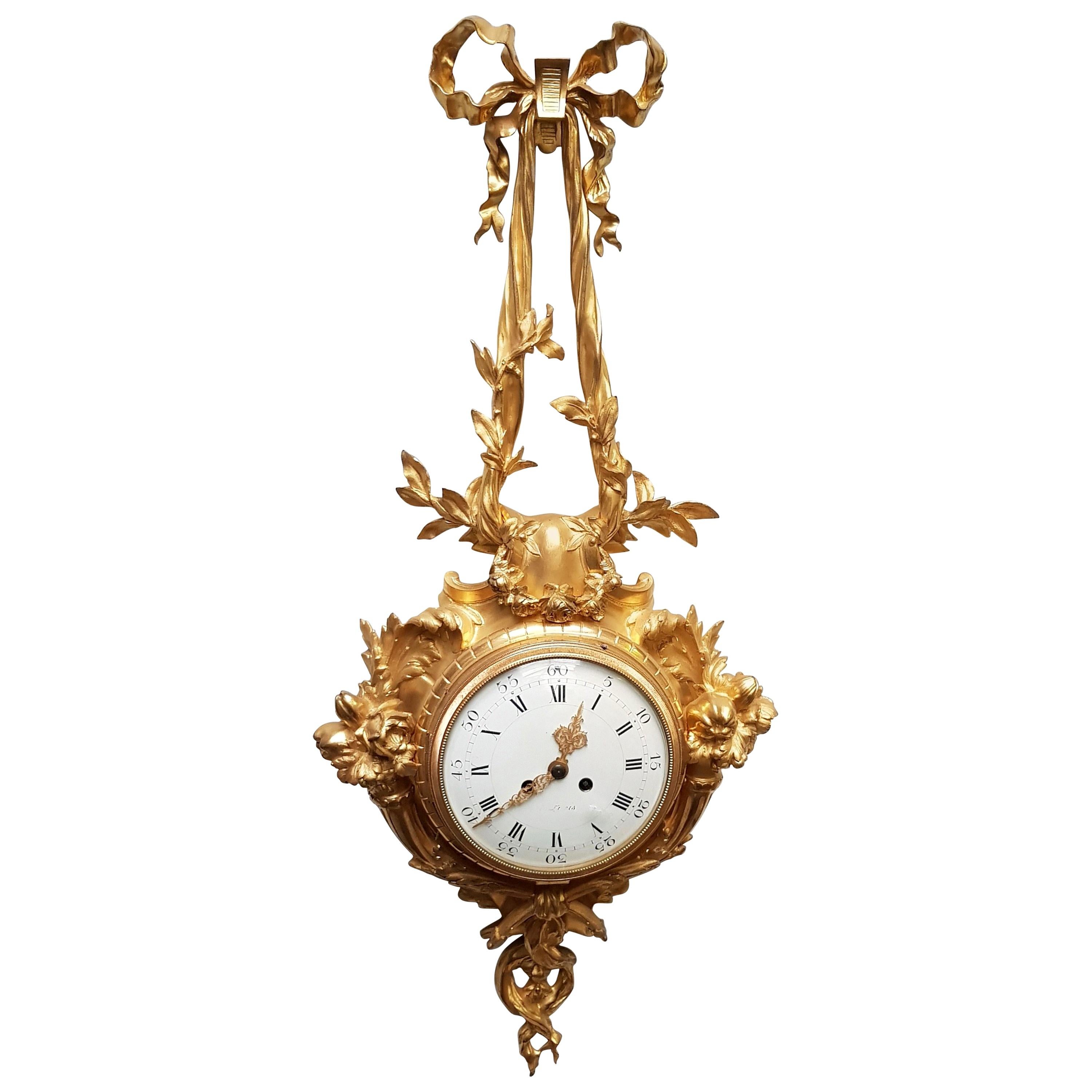 Louis XV Style Ormolu Cartel Clock, after Caffieri, 19th Century