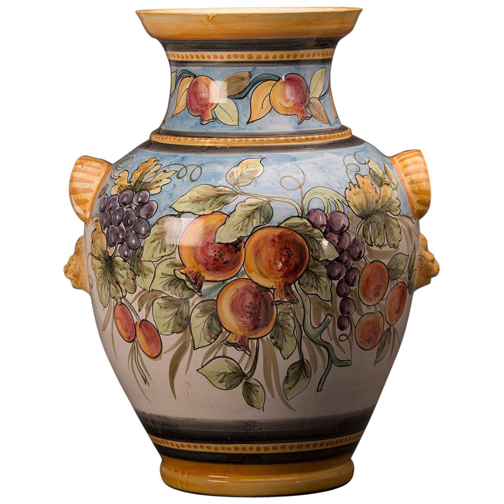 Huge Vintage Italian Hand Painted Terra Cotta Urn Vase by Solimene Vietri, Italy For Sale