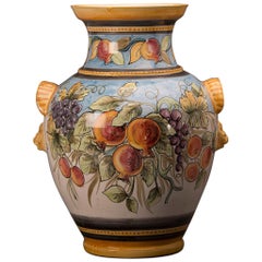 Huge Vintage Italian Hand Painted Terra Cotta Urn Vase by Solimene Vietri, Italy