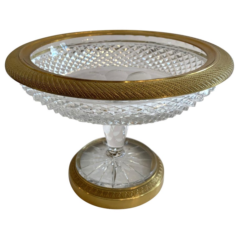 Wonderful French Gilt Bronze Cut Crystal Ormolu Pedestal Bowl Baccarat Compote For Sale