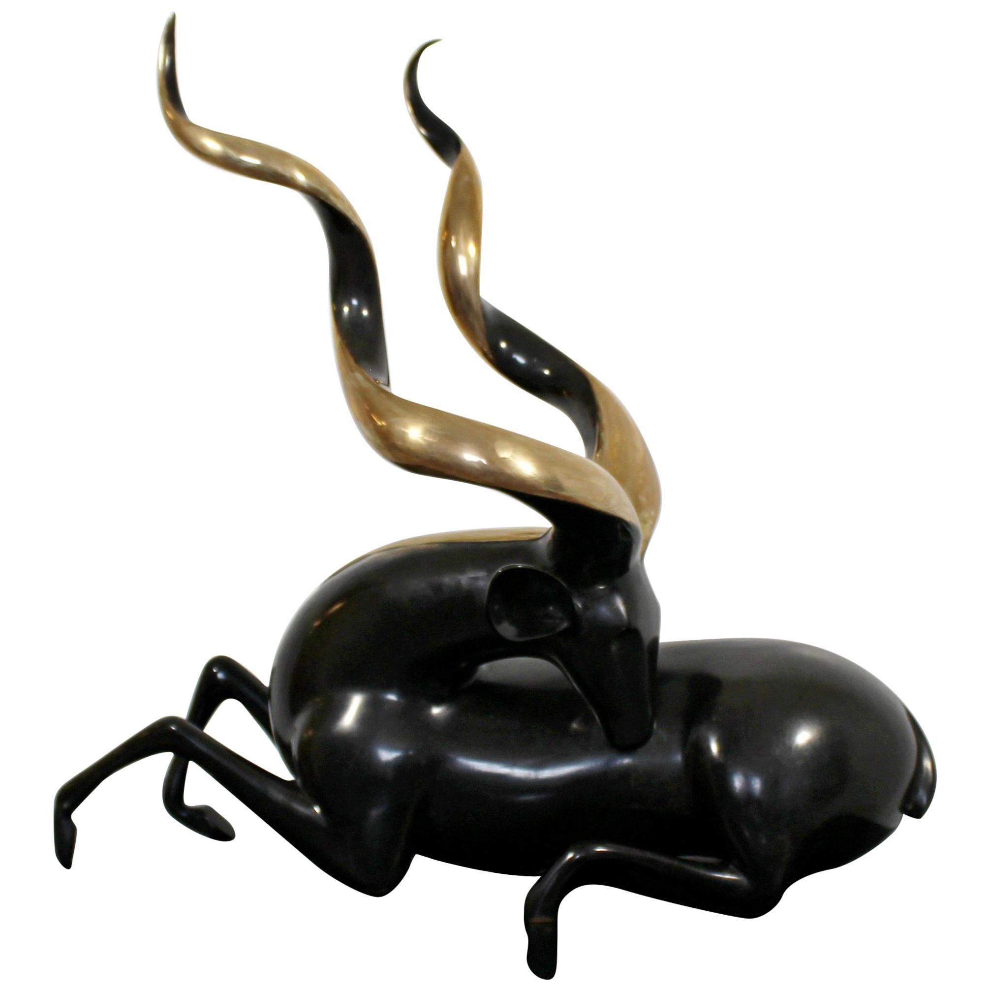 Greater Kudu Ram Bronze Table Sculpture by Loet Vanderveen Limited Edition 750