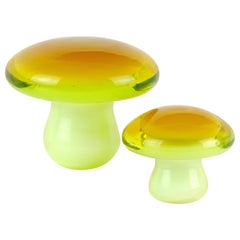 Murano Orange Yellow Italian Art Glass Mushroom Toadstool Paperweight Sculptures