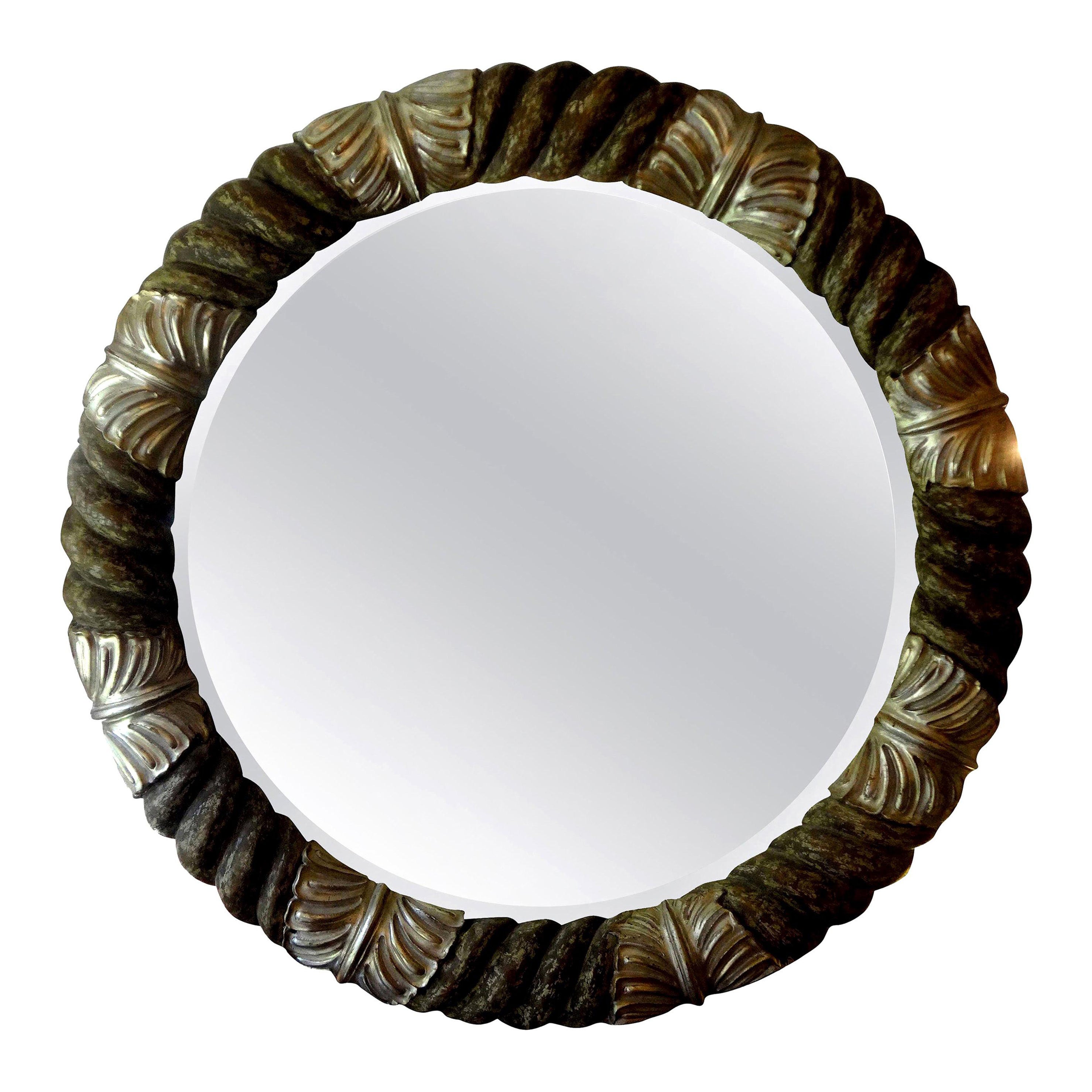Vintage Italian Silver Gilt Round Beveled Mirror After Romeo Rega