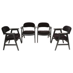 Set of Four 20th Century Buffalo Black Wood and Velvet Chairs, 1960s
