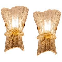 Pair of Italian Murano Glass Wall Sconces by Barovier & Toso, 1970