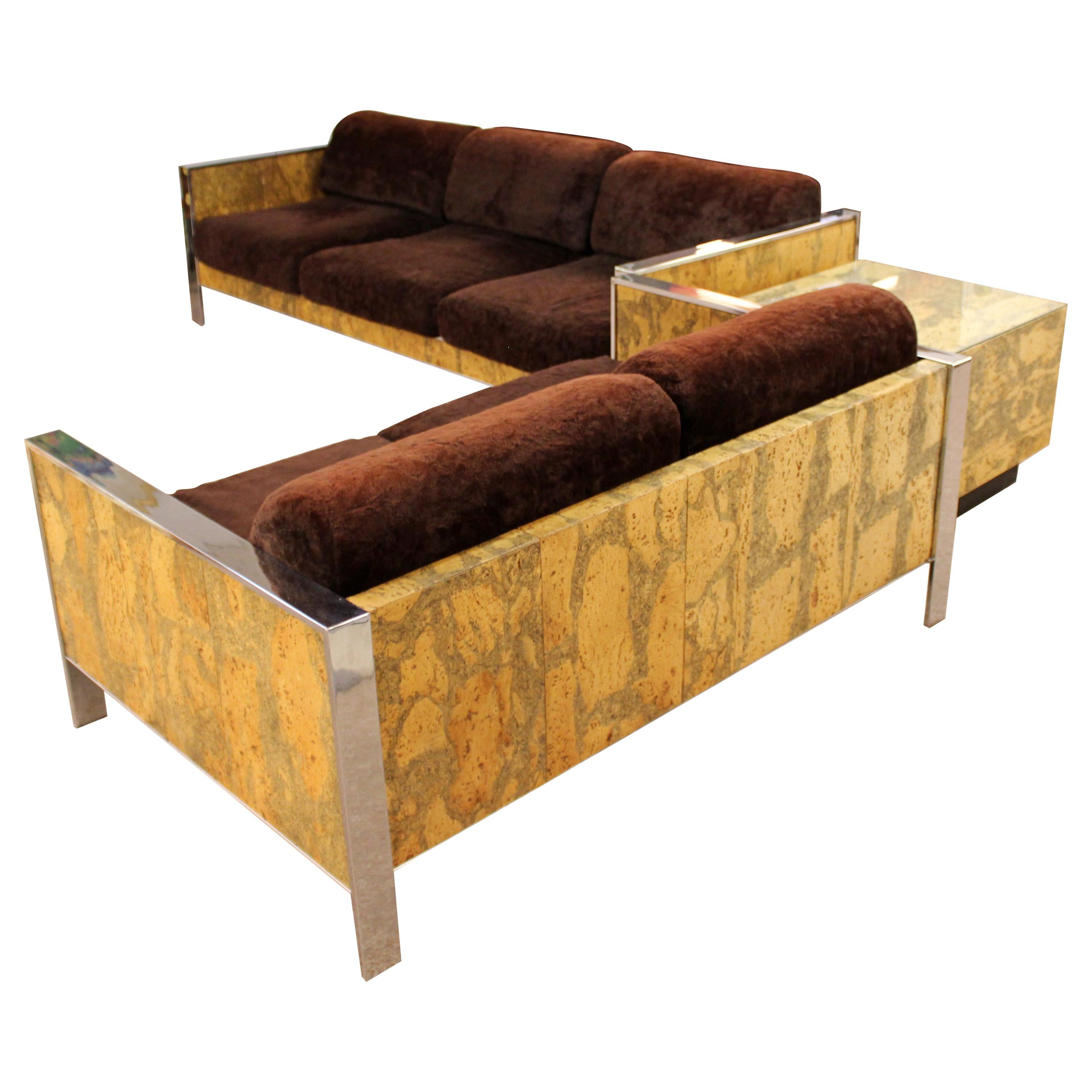 Mid-Century Modern Adrian Pearsall Chrome Cork Sofa Loveseat End Table Set 1970s