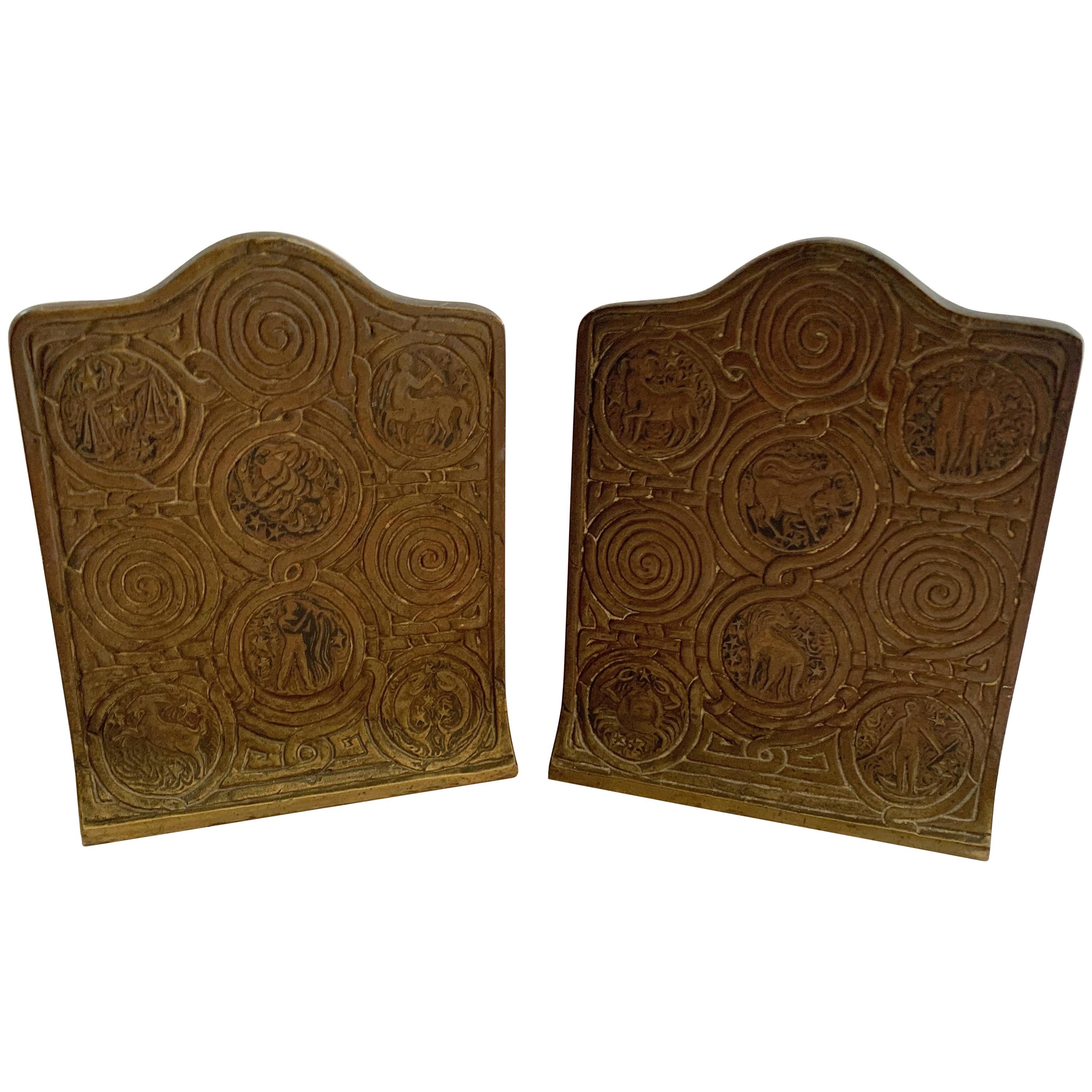 Wonderful Pair of Tiffany Studios Bronze Bookends Set Greek Zodiac 1683 New York