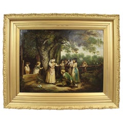 Pair of Early 19th Century Country Genre Scenes Oil on Canvas