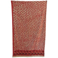 Antique Indian Orange and Red Embroidery Silk Shawl Panel