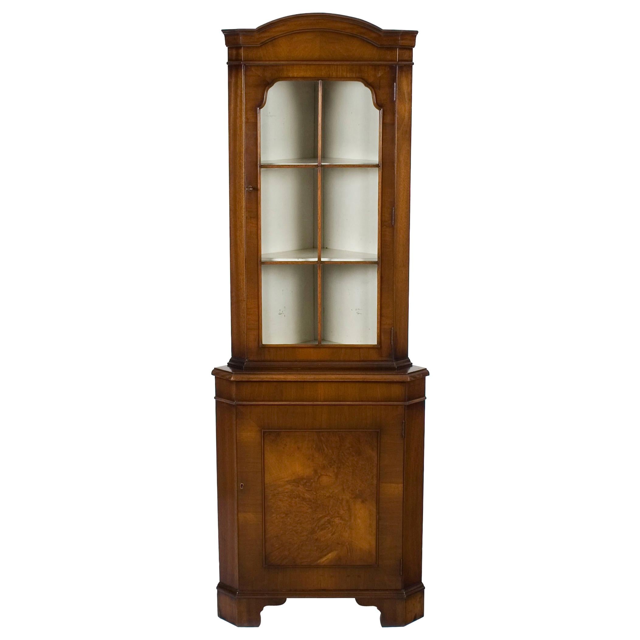 Tall Single Door Walnut Corner Cabinet Cupboard Hutch For Sale