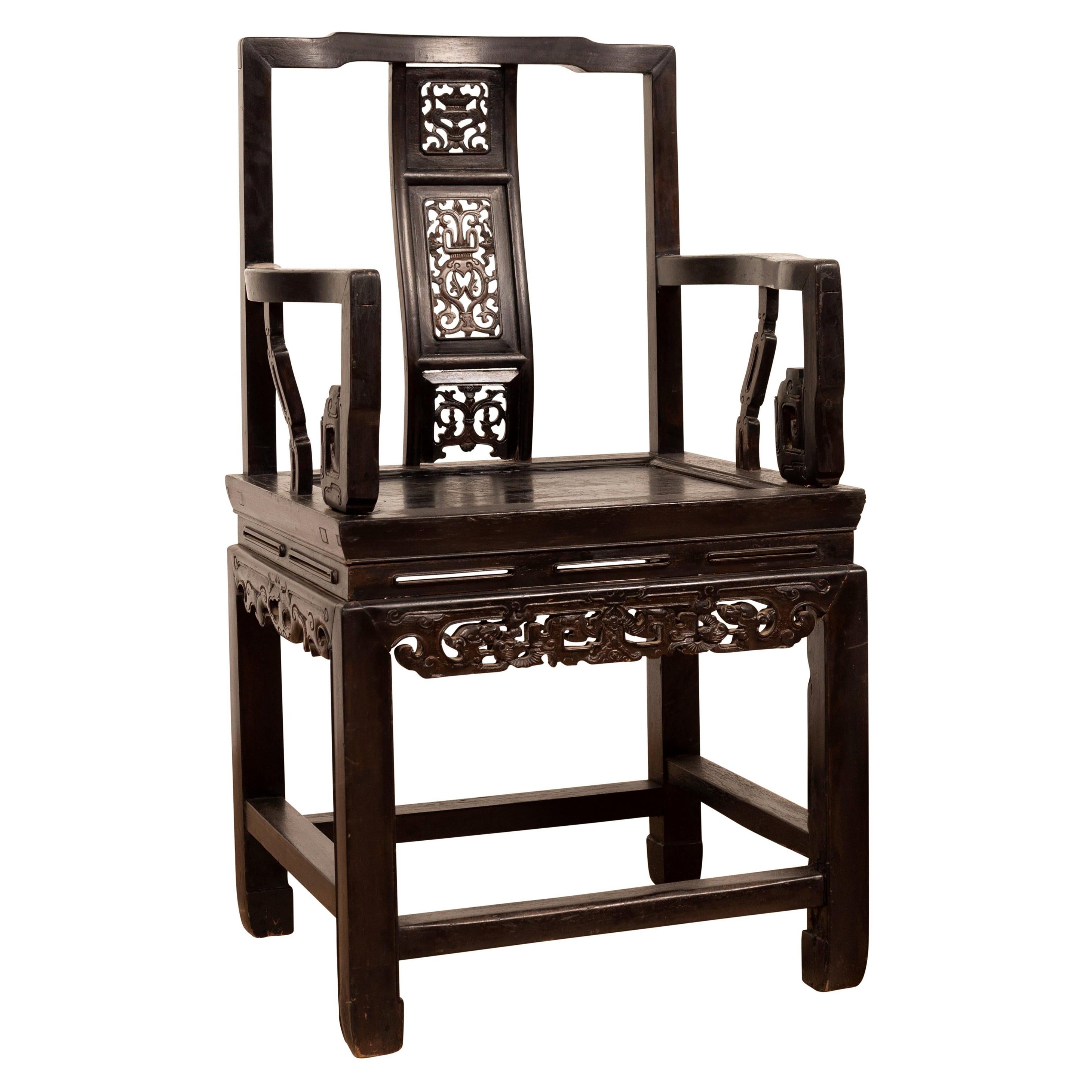 Wedding Chair with Curvy Pierced Splat, Serpentine Arms and Dark Patina