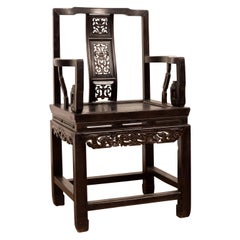 Wedding Chair with Curvy Pierced Splat, Serpentine Arms and Dark Patina