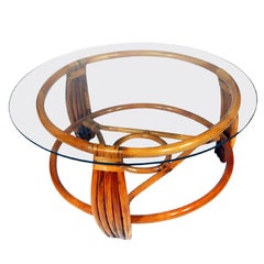 Five Strand Rattan Coffee Table with Glass Top