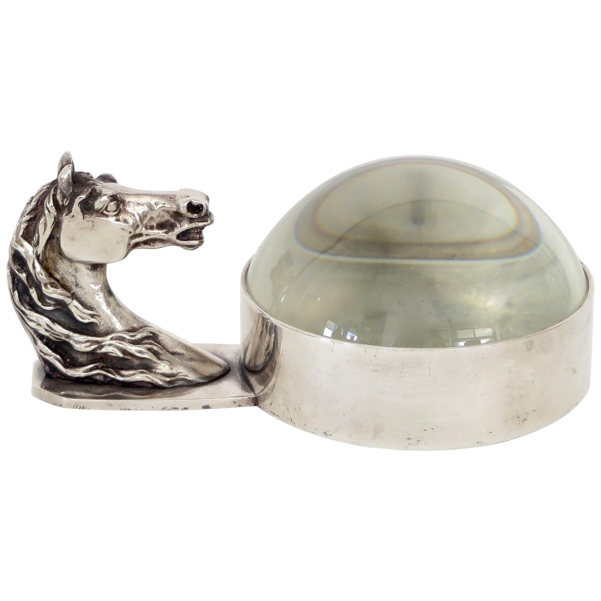 Hermes Silver Plate Equestrian Desk Magnifier
