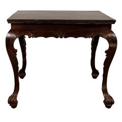 Antique Center Hall Table with Black Lacquered Top and Cabriole Legs