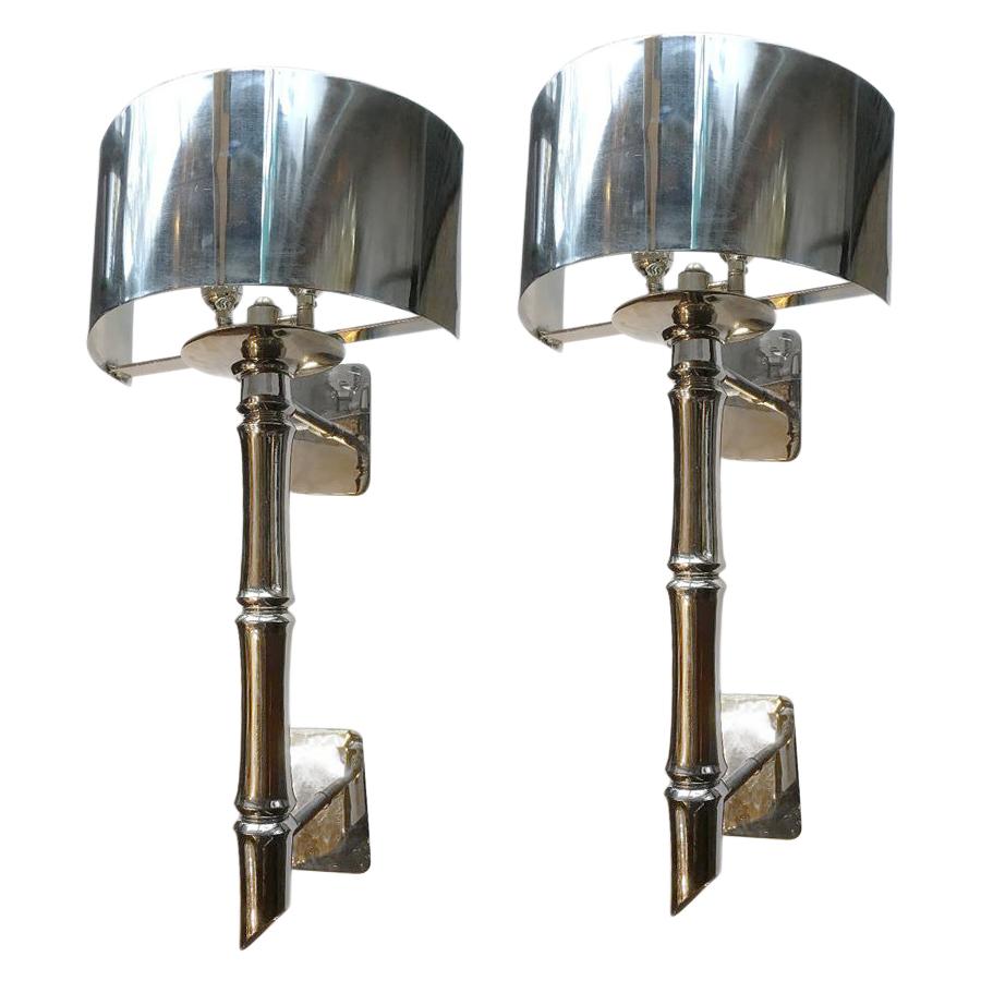 Pair of Large Nickel-Plated Sconces For Sale