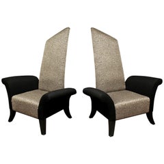 Modern Hollywood Regency Memphis Style High Backed Accent Side Chairs, 1990s
