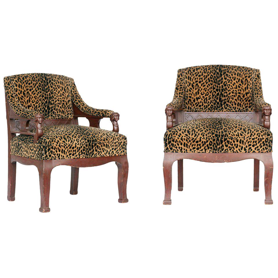 Empire Style Chair Pair with Leopard Print Covering at 1stDibs chair