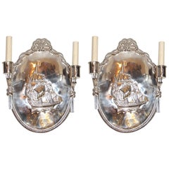 Used Set of Nautical Oval Silver Plated Sconces, Sold per Pair