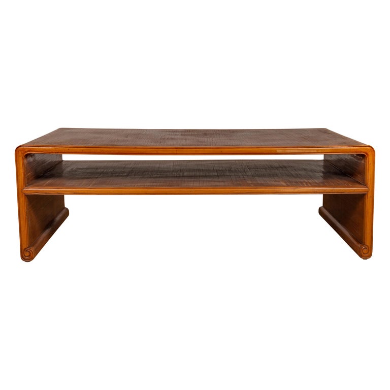 Vintage 1950s Burmese Waterfall Table With Opium Mat Top And