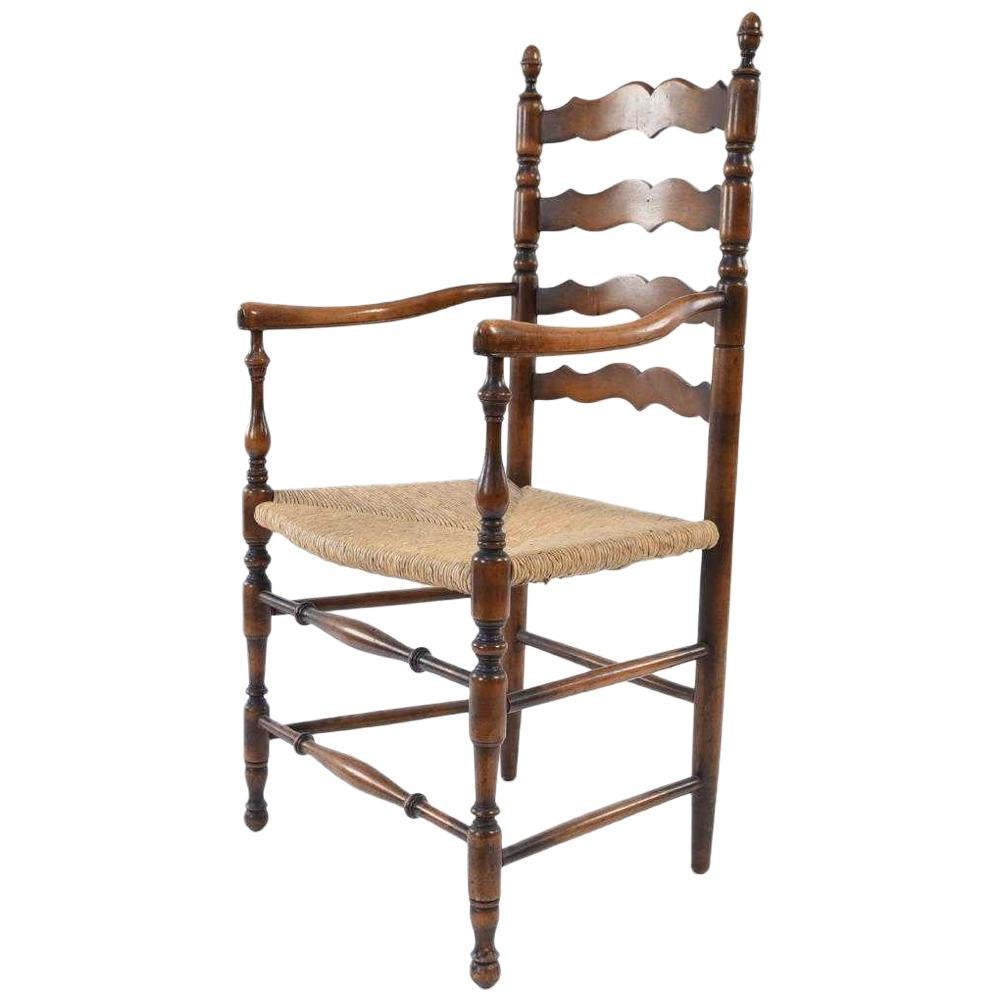 Ladder Back Dining Room Armchair with Rush Seat For Sale