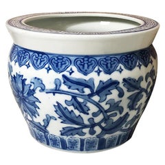 Blue and White Porcelain Ceramic Planter Pot or Vessel Vase Chinoiserie