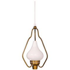 Scandinavian Modern Brass & Opaline Pendant by Hans Bergström for ASEA, 1950s