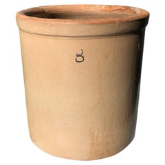 Antique French Brown Ceramic Clay Cream Crock or Planter for the Garden with Number 8