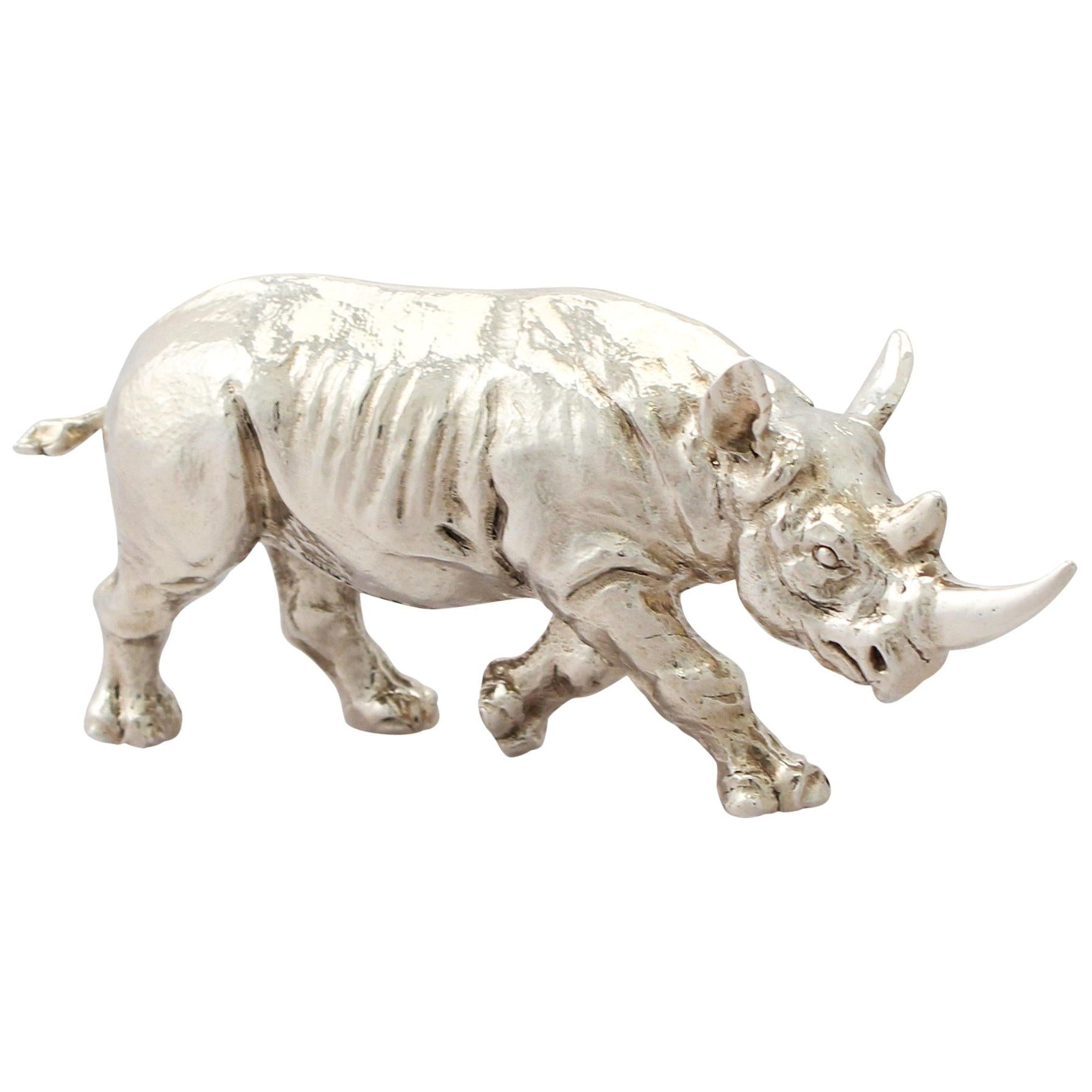 Contemporary Sterling Silver Model of a Rhinoceros, 2011