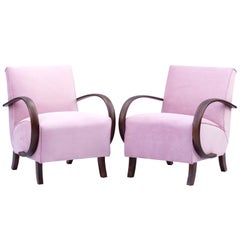 Art Deco Pink Lounge Chairs by Jindrich Halabala for UP Zavody Brno, 1930s