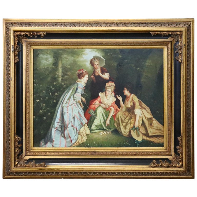20th Century Italian Artist Large Oil Painting on Canvas Girls at the