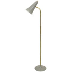 Scandinavian Modern Retro Grey Brass Metal Floor Lamp Denmark, circa 1950