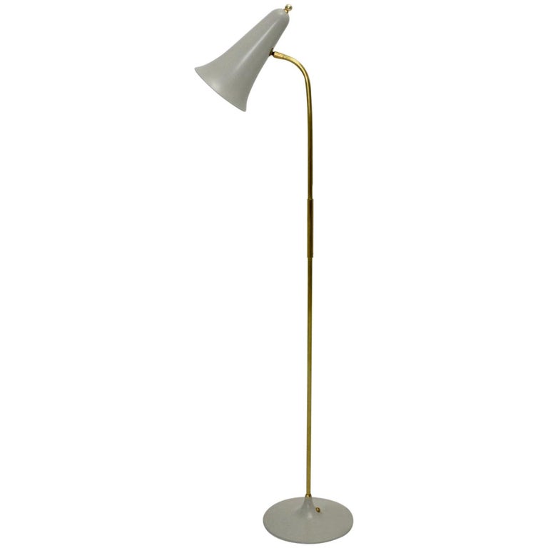 Scandinavian Modern Vintage Grey Brass, Vintage Metal Floor Lamp
