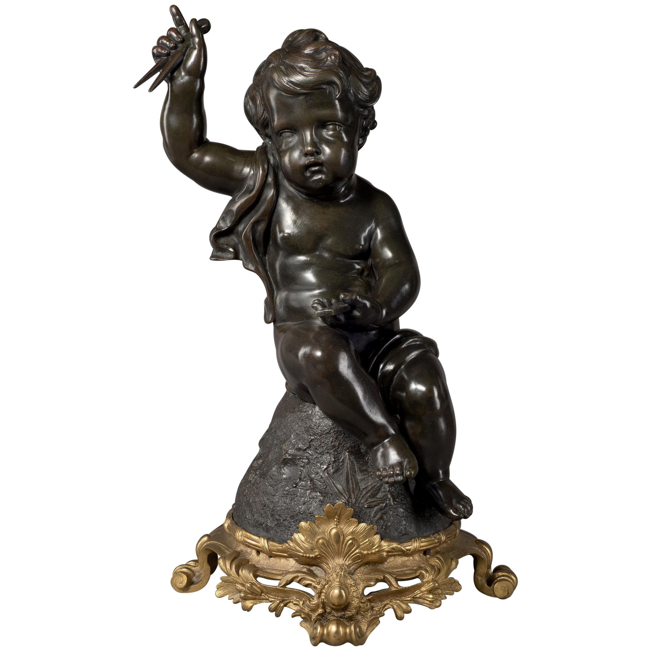 Bronze Putto Figure Emblematic of Architecture, after Clodion, circa 1890 For Sale